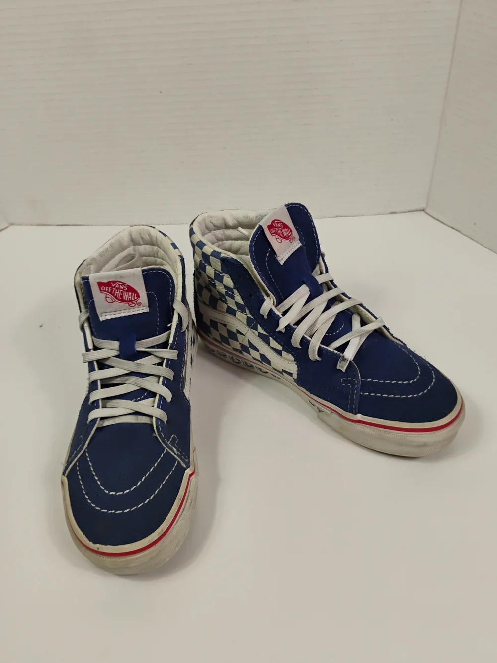 Vans Kids Blue and White Checkerboard Sk8-Hi High-Top Sneakers